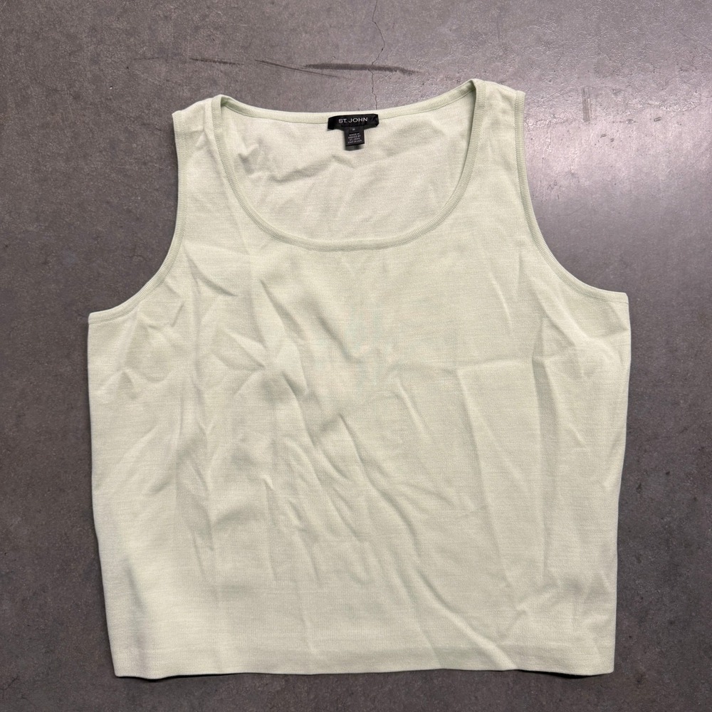 St. John Mint Green Knit Sleeveless Shell Tank Top XL Scoop Neck Layering Basic